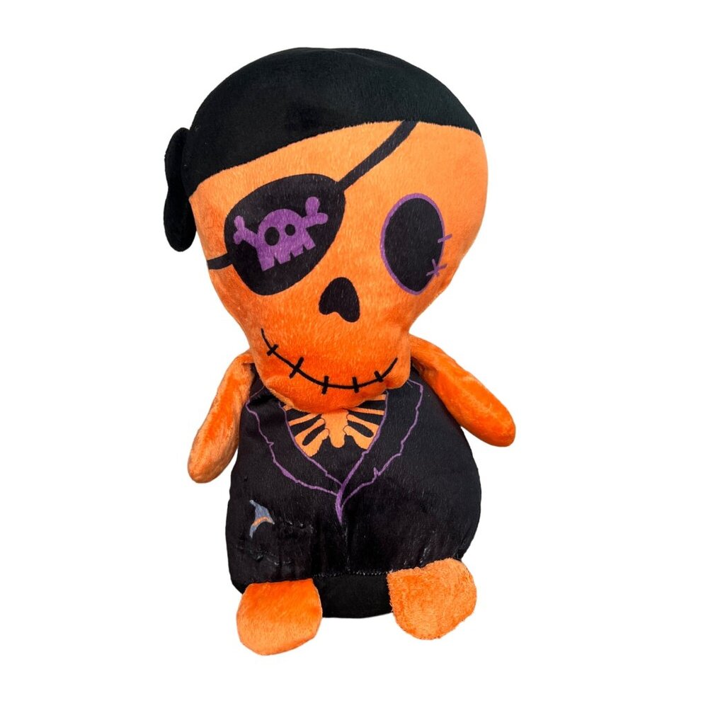 Kelly Toy Pirate Skeleton Plush Toy 2016 Orange Black Eye Patch Stuffed Animal